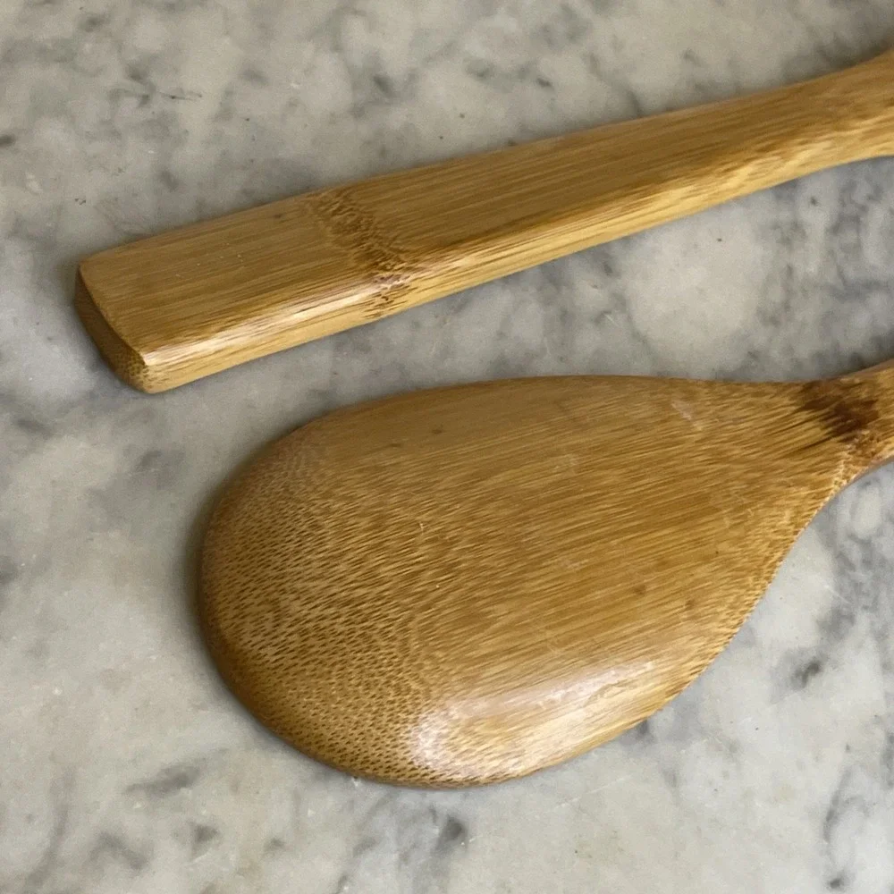 Pair Nice Quality Robust Wooden Spoon and Slotted Spoon Salad Serving Vegetables